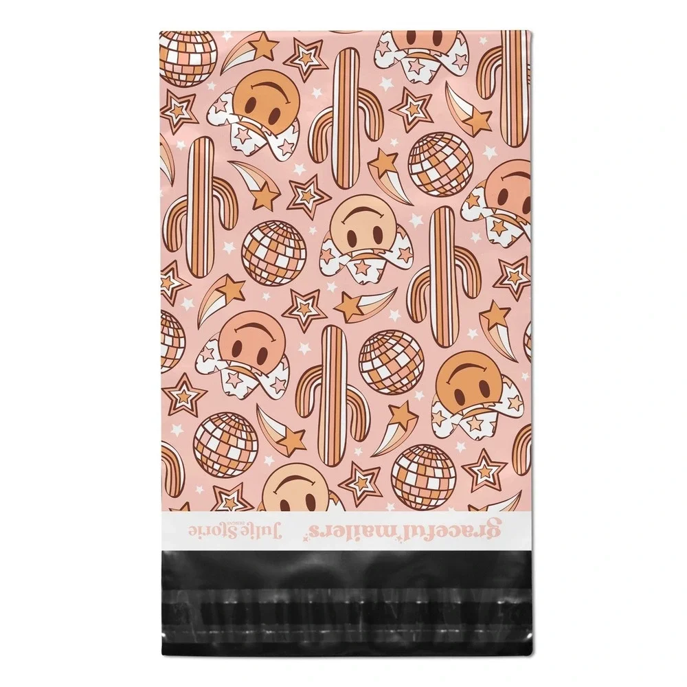 Western Smiley Face Poly Mailers 10x13 Inch 100 Pack Shipping Supplies Bohemian